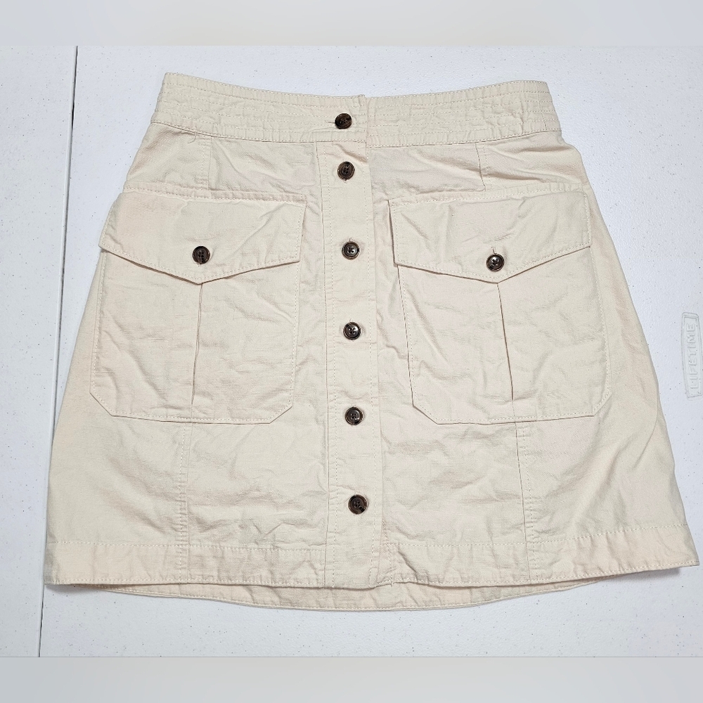 Banana Republic Cotton Linen Blend Button-Front Mini Skirt Flap Patch Cargo Pock
